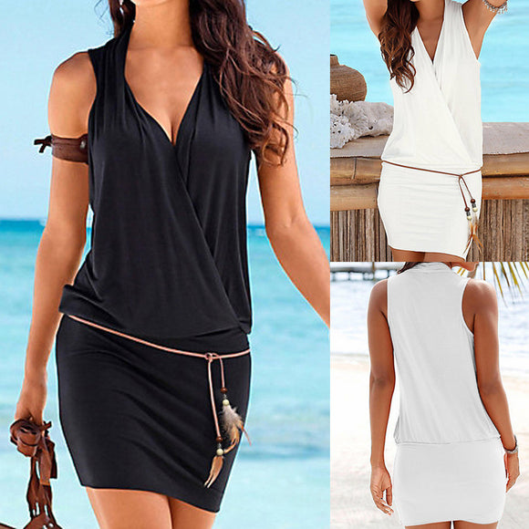 Vestido Casual Elegante para Mujer con Escote V y Mangas Caladas