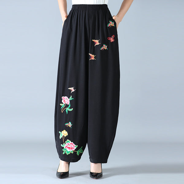 Pantalones Étnicos de Algodón y Lino para Mamá