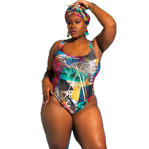 Traje de Baño Enterizo para Mujer Estampado Graffiti Talla Grande