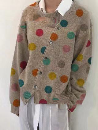 Cardigan Tejido Estampado con Lunares para Mujer
