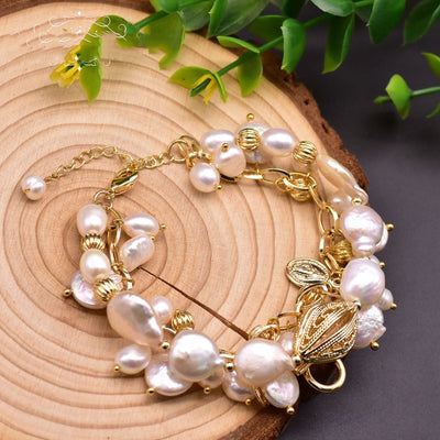 Pulsera de Perlas Barrocas Naturales Auténticas