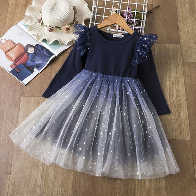 Vestido Princesa Manga Larga con Malla Degradado Cielo Estrellado - Image 4
