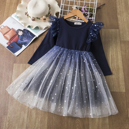 Vestido Princesa Manga Larga con Malla Degradado Cielo Estrellado - Image 4