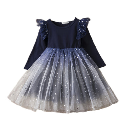 Vestido Princesa Manga Larga con Malla Degradado Cielo Estrellado - Image 5