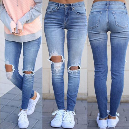 Jeans para Mujer con Roturas y Flecos Desflecados