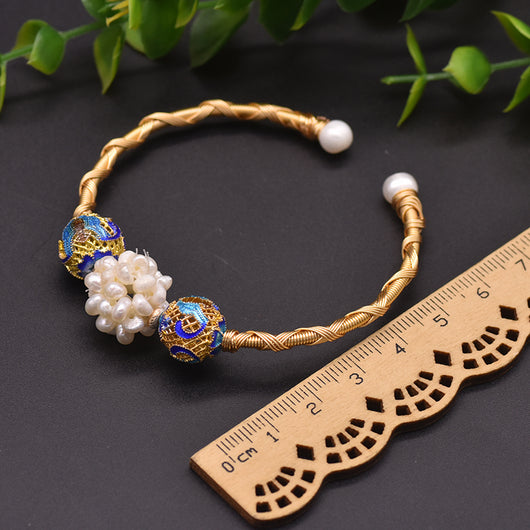 Pulsera Elástica de Perlas Cultivadas de Agua Dulce con Esmalte Cloisonné - Image 7