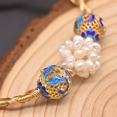 Pulsera Elástica de Perlas Cultivadas de Agua Dulce con Esmalte Cloisonné - Image 11