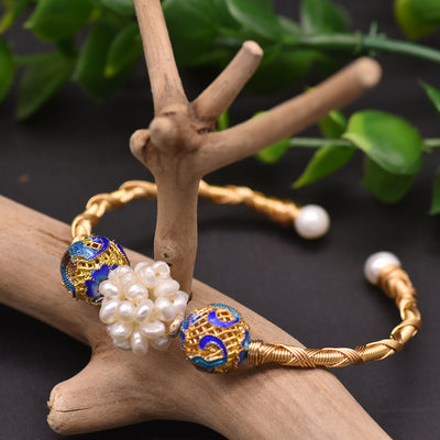 Pulsera Elástica de Perlas Cultivadas de Agua Dulce con Esmalte Cloisonné - Image 12