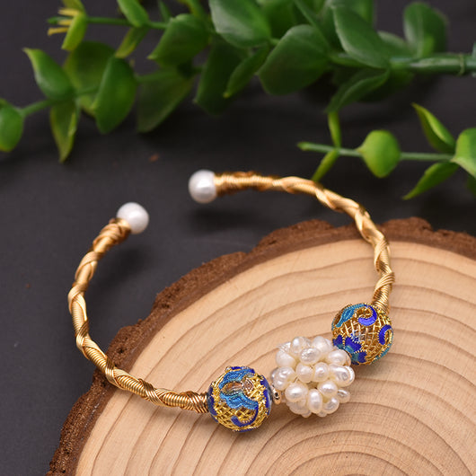 Pulsera Elástica de Perlas Cultivadas de Agua Dulce con Esmalte Cloisonné - Image 5