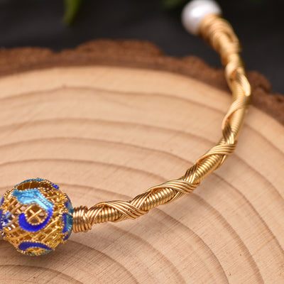 Pulsera Elástica de Perlas Cultivadas de Agua Dulce con Esmalte Cloisonné - Image 3