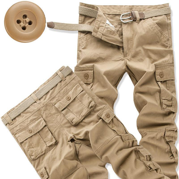 Pantalones Sueltos de Cintura Alta con Múltiples Bolsillos Talla Grande