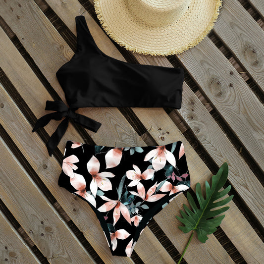 Traje de Baño Asimétrico con Estampado Bikini y Tirante Único