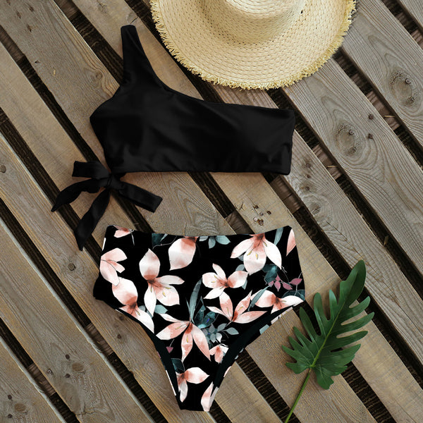 Traje de Baño Asimétrico con Estampado Bikini y Tirante Único