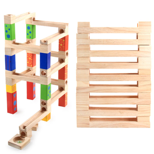 Juego de Pista de Canicas Educativo de Madera con Bloques Apilables para Niños - Image 8