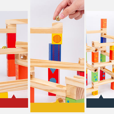 Juego de Pista de Canicas Educativo de Madera con Bloques Apilables para Niños - Image 11