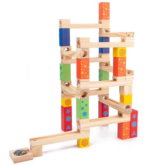 Juego de Pista de Canicas Educativo de Madera con Bloques Apilables para Niños - Image 12