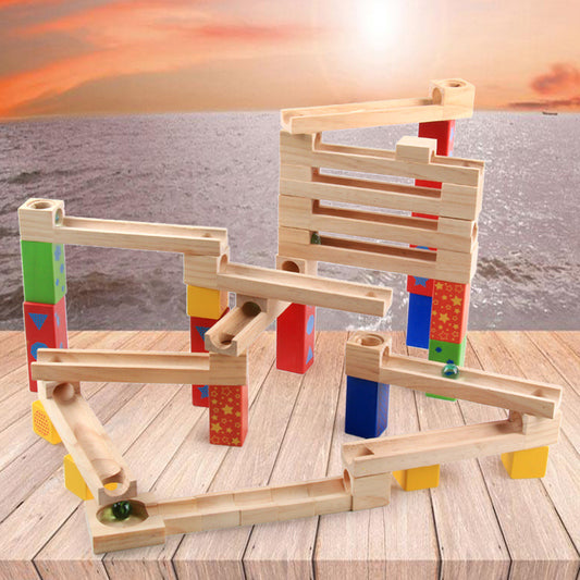Juego de Pista de Canicas Educativo de Madera con Bloques Apilables para Niños