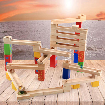 Juego de Pista de Canicas Educativo de Madera con Bloques Apilables para Niños