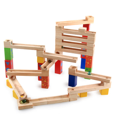 Juego de Pista de Canicas Educativo de Madera con Bloques Apilables para Niños - Image 5