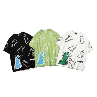 Playera Suelta Harajuku con Estampado de Dinosaurio - Unisex
