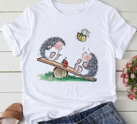 Blusa Talla Grande con Estampado de Animales Infantiles - Manga Corta - Image 10