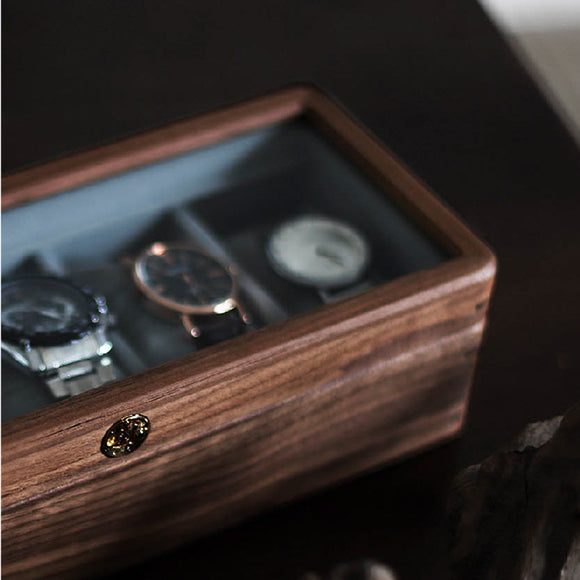 Caja de Almacenamiento para Relojes de Madera Maciza con Vitrina