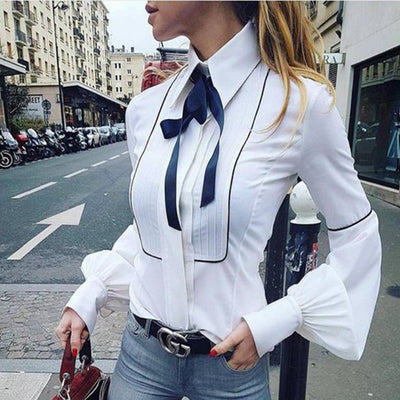 Blusa Blanca Elegante de Manga Linterna para Primavera y Otoño - Image 9
