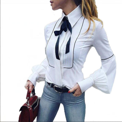 Blusa Blanca Elegante de Manga Linterna para Primavera y Otoño - Image 3