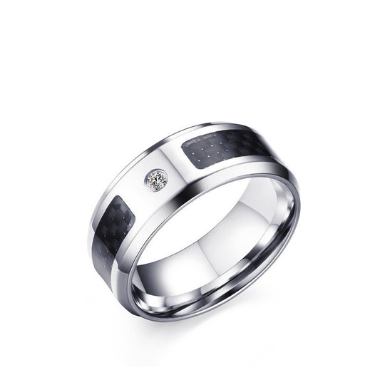 Anillo de Acero Inoxidable y Fibra de Carbono 8mm para Hombre - Estilo Punk