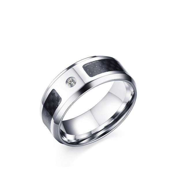 Anillo de Acero Inoxidable y Fibra de Carbono 8mm para Hombre - Estilo Punk