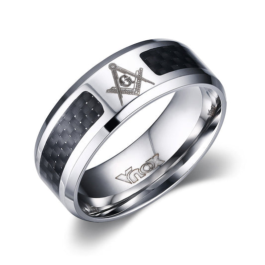 Anillo de Acero Inoxidable y Fibra de Carbono 8mm para Hombre - Estilo Punk - Image 2