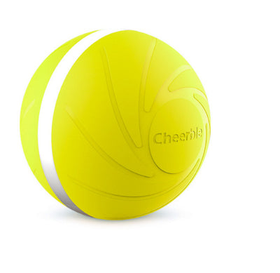 Bright lime green smart pet toy ball with a white stripe and 'Cheerble' logo, designed for cats and dogs. - Image 6