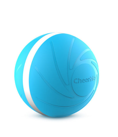 Bright lime green smart pet toy ball with a white stripe and 'Cheerble' logo, designed for cats and dogs. - Image 7