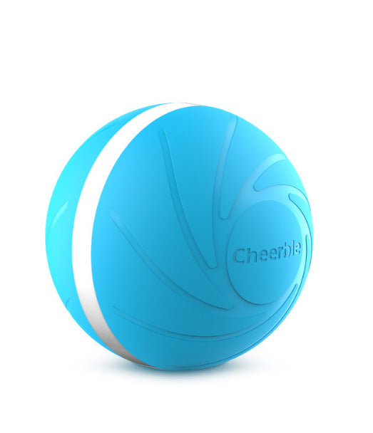 Bright lime green smart pet toy ball with a white stripe and 'Cheerble' logo, designed for cats and dogs. - Image 4