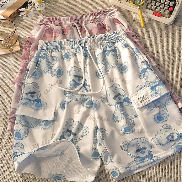 Pantalones Cortos Deportivos Estilo Universitario Japonés con Bolsillos Amplios