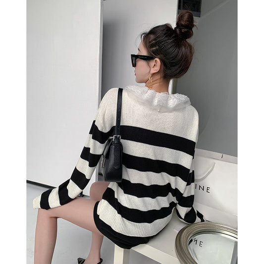 Blusa Primavera Encaje Escote V Rayas Elegante - Image 2