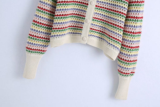 Cardigan Tejido a Rayas Europeo Americano para Mujer - Image 6
