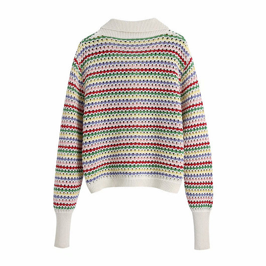 Cardigan Tejido a Rayas Europeo Americano para Mujer - Image 8