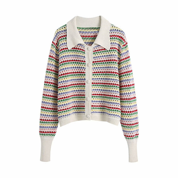 Cardigan Tejido a Rayas Europeo Americano para Mujer