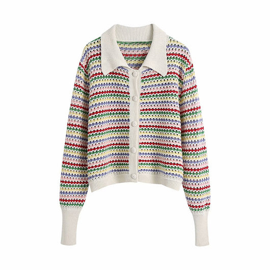 Cardigan Tejido a Rayas Europeo Americano para Mujer