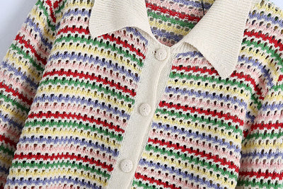 Cardigan Tejido a Rayas Europeo Americano para Mujer - Image 3