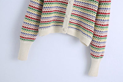 Cardigan Tejido a Rayas Europeo Americano para Mujer - Image 5