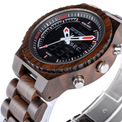Reloj de Madera Multifunción con Movimiento Dual LED - Image 11