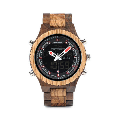 Reloj de Madera Multifunción con Movimiento Dual LED - Image 2