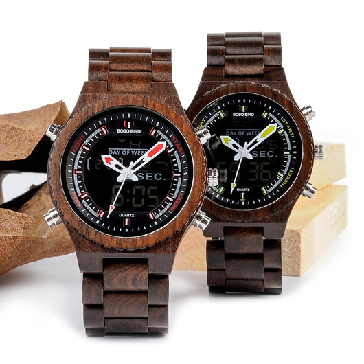 Reloj de Madera Multifunción con Movimiento Dual LED