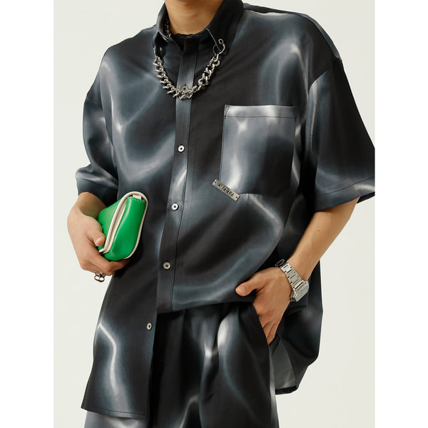 Camisa Casual Hombre Diseño Tie-dye con Cadena