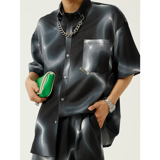 Camisa Casual Hombre Diseño Tie-dye con Cadena