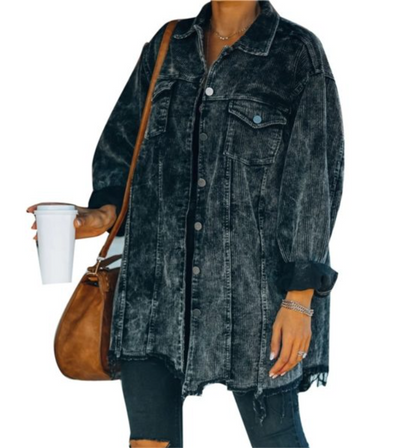 Camisa Oversized de Pana Lavada para Mujer - Estilo Europeo y Americano - Image 9