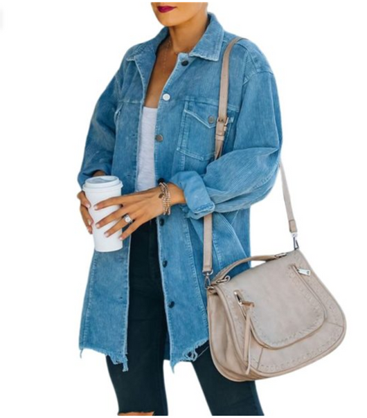 Camisa Oversized de Pana Lavada para Mujer - Estilo Europeo y Americano - Image 8