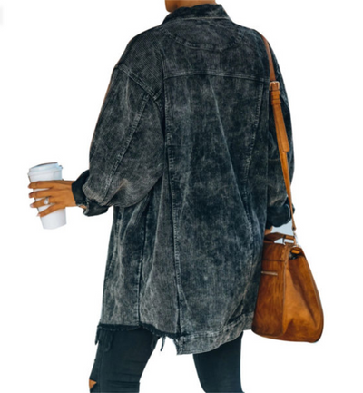 Camisa Oversized de Pana Lavada para Mujer - Estilo Europeo y Americano - Image 6